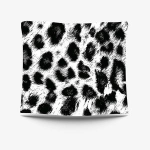 Classic black and white leopard animal print square cushion cover on white background