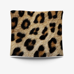 Minimalist animal leopard print tapestry with realistic faux fur texture on white background