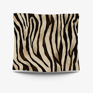 Macro shot of tiger animal print square pillowcase fabric texture in neutral tones