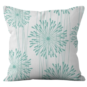 Housse de coussin moderne en lin avec motifs floraux géométriques sarcelle sur blanc
