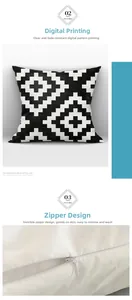 Detail of digital print pattern and invisible zipper on grey geometric pillow cover