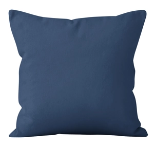 Detail of navy blue linen pillowcase showing rich fabric texture and stitching
