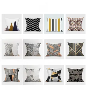 Detailed selection of twelve modern grey geometric patterns on decorative pillow covers
