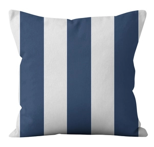 Detailed macro view of the durable linen texture on the blue striped square cushion cover