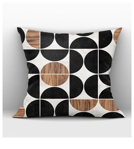 Detailed view of grey geometric cushion cover with unique wood grain pattern texture