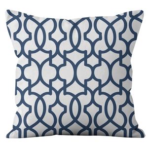 Navy blue geometric Moroccan lattice linen pillow cover for modern home sofa decor