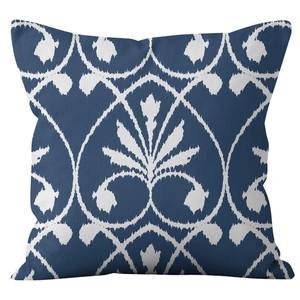 Elegant blue and white Ikat ethnic style linen throw pillow case for sofa home decor