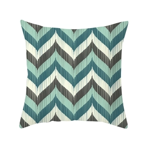 Teal and grey geometric chevron pattern decorative square cushion cover for home sofa