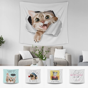 Modern Cartoon Cat Letter Wall Tapestry Polyester Fabric Hanging Art Decor For Bedroom Living Room Home Aesthetic Decor