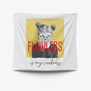 Cartoon girl tapestry wall hanging with flawless text print and yellow rectangle design