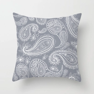 European grey geometric peach skin pillowcase with white paisley and floral pattern