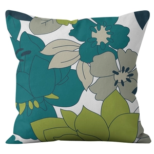 Square linen pillow cover featuring a modern retro floral print for home sofa decor