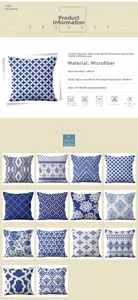 Detail showing 45x45cm blue and white porcelain pattern soft velvet pillow covers