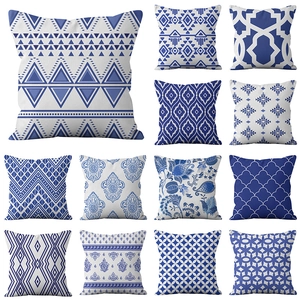 Modern blue and white porcelain geometric pattern pillowcase set for home decor