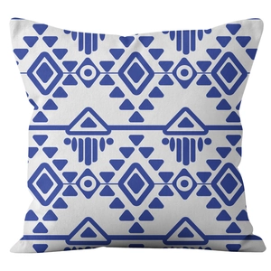 Modern blue geometric tribal pattern square throw pillow case on white background