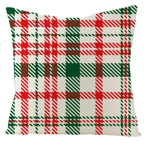 Detail of red and green plaid linen pillowcase with high-quality fabric texture