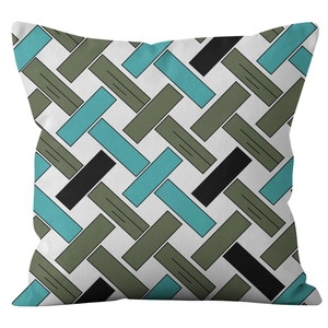 Modern geometric pattern throw pillow cover in emerald green and blue tones
