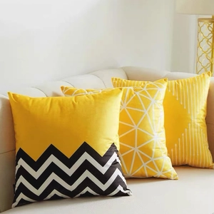 Set of 3 Nordic minimalist throw pillow covers with yellow and black geometric patterns