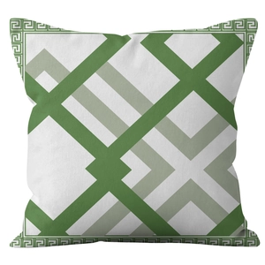 Nordic minimalist green geometric throw pillow case with elegant Greek key pattern