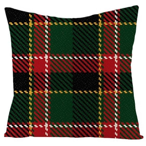 Red and green tartan linen pillow case with classic plaid pattern for home sofa decor