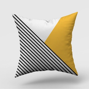 Modern Nordic geometric throw pillow cover with yellow and black-white diagonal pattern