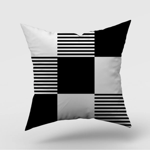 Modern minimalist geometric throw pillow cover with black white gray grid pattern