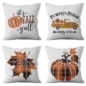 Set of 4 Thanksgiving pumpkin plaid pillow covers for fall home decor 18x18 inches