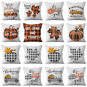 Thanksgiving Pumpkin Plaid Decorative Pillowcase Autumn Harvest Buffalo Check Cushion Cover For Home Couch Sofa Decor