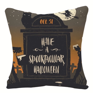 Halloween pumpkin pillow case with spooky witch and owl design on linen fabric