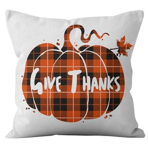 Give Thanks Thanksgiving pumpkin plaid throw pillow cover for holiday home decor