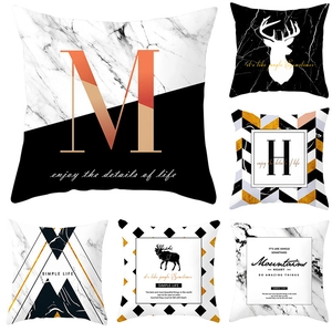Modern Nordic Marble Geometric Gold Black White Throw Pillow Cover Printed Polyester Cushion Case For Sofa Home Decor