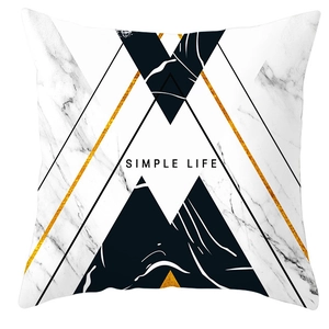 Nordic black and gold marble geometric cushion cover with Simple Life typography