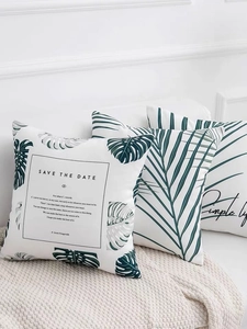 Detail von nordischen Tropenblatt-Kissen mit Save the Date und Simple Life Drucken