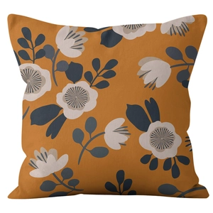 Modern mustard yellow pillow cover with floral leaf prints for home sofa decor