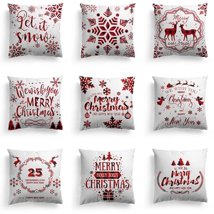 Christmas Cushion Cover Peach Skin Polyester Buffalo Plaid Reindeer Snowflake Pattern Festive Home Decor Pillowcase