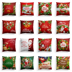 Festive Christmas Pillowcase Red Green Santa Snowman Pattern Polyester Cushion Cover For Sofa Home Decor Holiday Gift