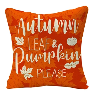 Autumn maple leaf pumpkin throw pillow cover orange linen farmhouse sofa cushion case