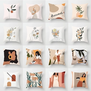 Modern Morandi Cushion Cover Abstract Female Art Line Drawing Geometric Floral Plush Square Pillow Case For Sofa Home Decor