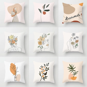 Set of 9 Nordic Morandi throw pillow covers featuring abstract minimalist line art