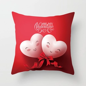 Red Valentine's Day square pillowcase featuring heart graphics and BE MY Valentine text