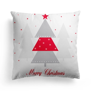 Fodera per cuscino natalizio bianco con alberi geometrici e scritta Merry Christmas