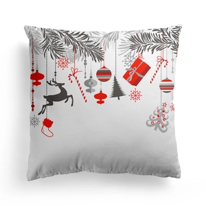 Federa natalizia con renna rossa e decorazioni festive su sfondo bianco puro