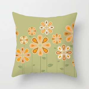 Floral geometric throw pillow cover in olive green and orange for sofa home decor