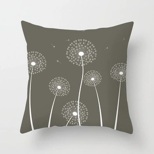 Square dark olive green flower pillow cover with white dandelion print for home decor