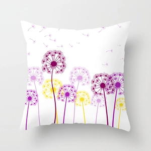 Detailed view of the dandelion art pattern on a white decorative throw pillow case
