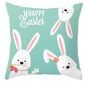 Housse de coussin lapin de Pâques vert menthe avec trois lapins blancs et texte festif