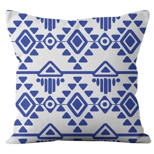 Housse de coussin moderne aux motifs géométriques style porcelaine bleue