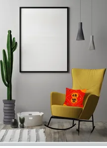Detail of red Chinese New Year festive cushion cover with Happiness character print