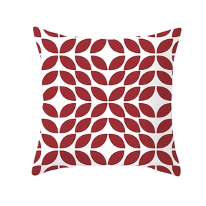 Modern Nordic geometric square cushion cover with red and white leaf pattern on white background