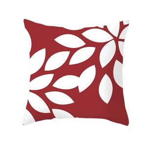Modern Nordic square throw pillow cover with red and white abstract marble leaf pattern